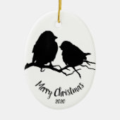 Waterverf Dated Bird Couple Merry Kerstmis Keramisch Ornament (Voorkant)