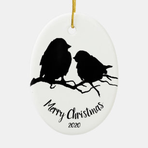 Waterverf Dated Bird Couple Merry Kerstmis Keramisch Ornament