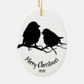 Waterverf Dated Bird Couple Merry Kerstmis Keramisch Ornament (Achterkant)