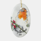Waterverf Dated English Robin Merry Kerstmis Keramisch Ornament (Rechts)