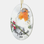 Waterverf Dated English Robin Merry Kerstmis Keramisch Ornament (Links)