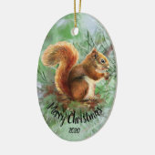 Waterverf Dated Squirrel Animal Merry Kerstmis Keramisch Ornament (Links)
