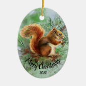 Waterverf Dated Squirrel Animal Merry Kerstmis Keramisch Ornament (Voorkant)