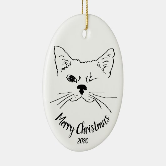 Waterverf Dated Winking Cat-plezier met prettige k Keramisch Ornament (Rechts)