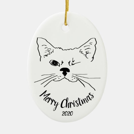 Waterverf Dated Winking Cat-plezier met prettige k Keramisch Ornament (Voorkant)