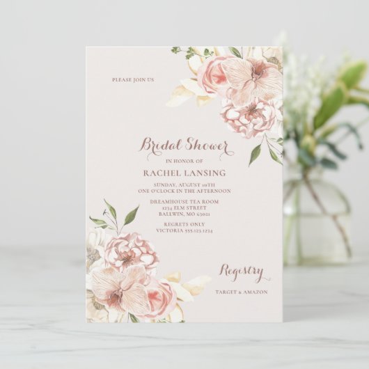 Waterverf Daylily en Roos Vrijgezellenfeest Kaart (Staand voorkant)