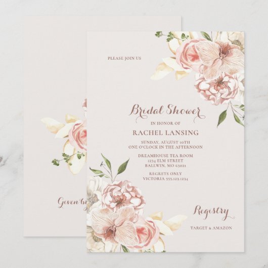 Waterverf Daylily en Roos Vrijgezellenfeest Kaart (Voorkant / Achterkant)