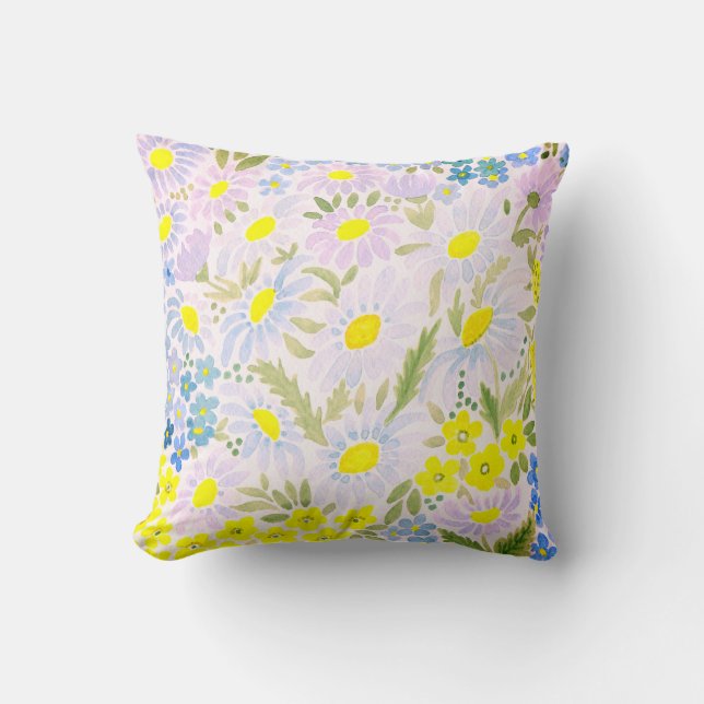 WATERVERF . De bloemen van het veld. Chamomile Kussen (Voorkant)