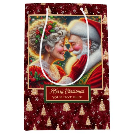 Waterverf de heer en mevrouw Claus Vakantie Kerstt Medium Cadeauzakje (Voorkant)