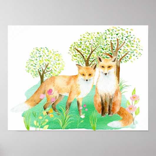 Waterverf de heer Fox en mevrouw Fox Poster (Voorkant)