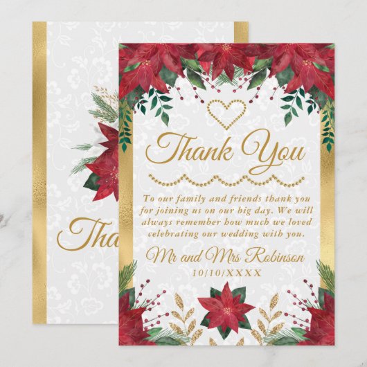 Waterverf de Kerstwinter in Poinsettia Bedankkaart (Voorkant / Achterkant)