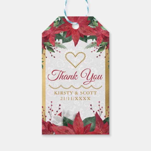 Waterverf de Kerstwinter in Poinsettia Cadeaulabel (Voorkant)