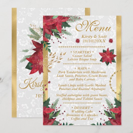 Waterverf de Kerstwinter in Poinsettia Menu (Voorkant / Achterkant)