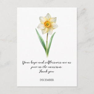WATERVERF DECEMBER NARCISSUS GEBOORTEBLOEM BRIEFKAART