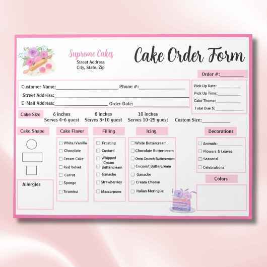 Waterverf Deegroller Rozen Cake Bestelformulier Notitieblok
