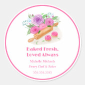 Waterverf Deegroller Rozen Gebak Chef Bakker Ronde Sticker (Voorkant)
