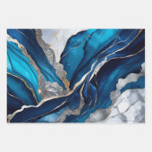 Waterverf Deep Blue, Silver en Gold Alcoholinkt Inpakpapier Vel (Voorkant)