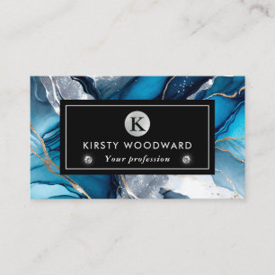 Waterverf Deep Blue, Silver en Gold Alcoholinkt Visitekaartje