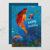 Waterverf Deep Blue Zee Glitter Mermaid Feestdagenkaart (Voorkant / Achterkant)