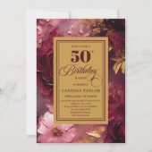 Waterverf Deep Red Blush Gold Bloemen Verjaardag Kaart (Voorkant)