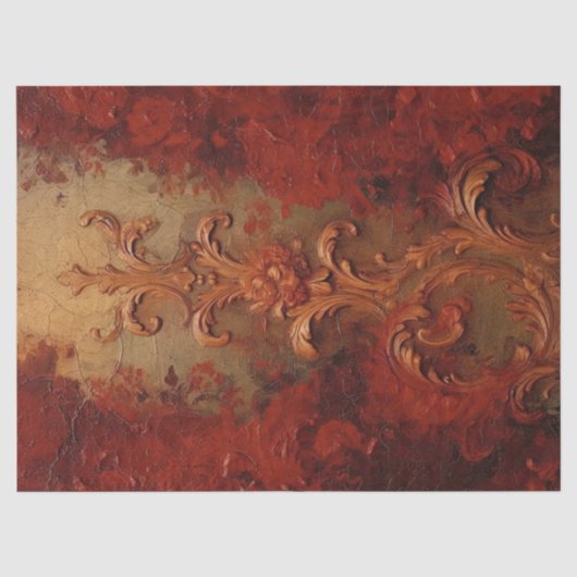 Waterverf Deep Red en Faux Gold Retro ornamenten Tissuepapier (Voorkant)