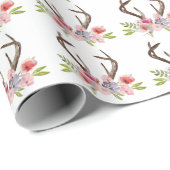 Waterverf Deer Antlers Wildflowers Cadeaupapier (Rol Hoek)