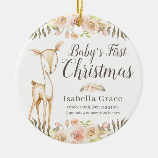 Waterverf Deer Baby's eerste kerstfoto Keramisch Ornament (Voorkant)