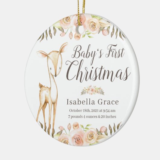 Waterverf Deer Baby's eerste kerstfoto Keramisch Ornament (Links)