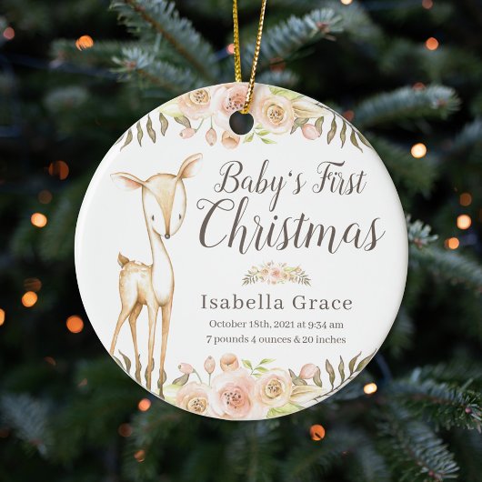 Waterverf Deer Baby's eerste kerstfoto Keramisch Ornament