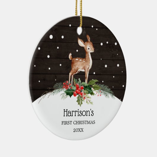 Waterverf Deer Baby's Eerste Kerstmis Keramisch Ornament (Rechts)