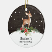 Waterverf Deer Baby's Eerste Kerstmis Keramisch Ornament (Links)