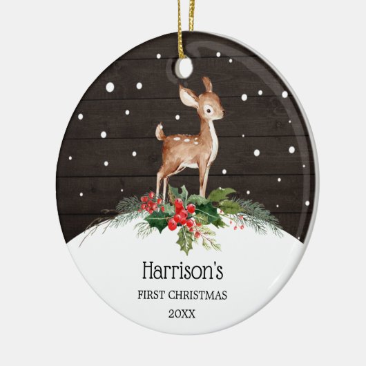 Waterverf Deer Baby's Eerste Kerstmis Keramisch Ornament (Links)