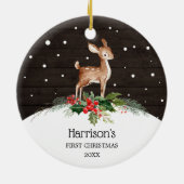 Waterverf Deer Baby's Eerste Kerstmis Keramisch Ornament (Achterkant)