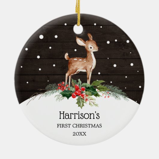 Waterverf Deer Baby's Eerste Kerstmis Keramisch Ornament (Achterkant)