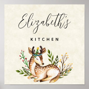 Waterverf Deer Boho Business Kitchen Poster