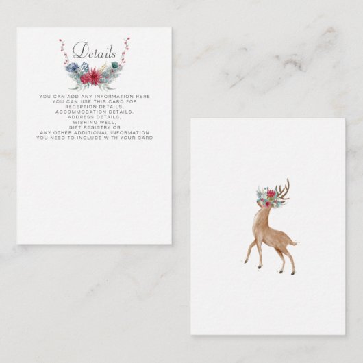 Waterverf Deer Floral Antler Pine Winter Weddensch Informatiekaartje (Voorkant / Achterkant)