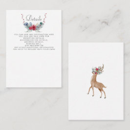 Waterverf Deer Floral Antler Pine Winter Weddensch Informatiekaartje