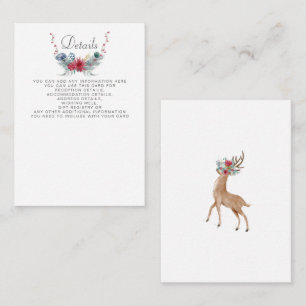 Waterverf Deer Floral Antler Pine Winter Weddensch Informatiekaartje