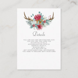 Waterverf Deer Floral Antler Pine Winter Weddensch Informatiekaartje