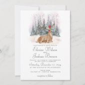 Waterverf Deer Floral Antler Pine Winter Weddensch Kaart (Voorkant)
