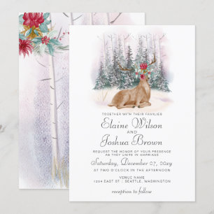 Waterverf Deer Floral Antler Pine Winter Weddensch Kaart