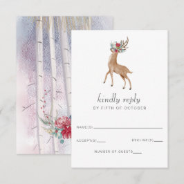 Waterverf Deer Floral Antler Pine Winter Weddensch RSVP Kaartje