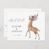Waterverf Deer Floral Antler Rustic Wedding Rsvp Uitnodiging Briefkaart (Voorkant / Achterkant)
