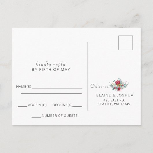 Waterverf Deer Floral Antler Rustic Wedding Rsvp Uitnodiging Briefkaart (Achterkant)