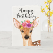 Waterverf Deer & Flowers - Happy Birthday Kaart (Gele Bloem)