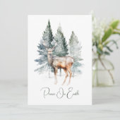 Waterverf Deer Forest Christmas Feestdagenkaart (Staand voorkant)