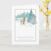 Waterverf Deer in de kerstwinter met de bomen Kaart (Gele Bloem)