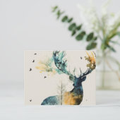Waterverf Deer in het bos Briefkaart (Staand voorkant)