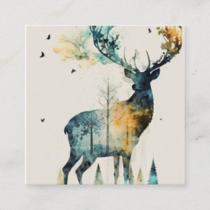 Waterverf Deer in het bos Vierkante Visitekaartje