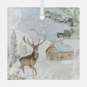 Waterverf Deer in Winterboskerst Glas Ornament